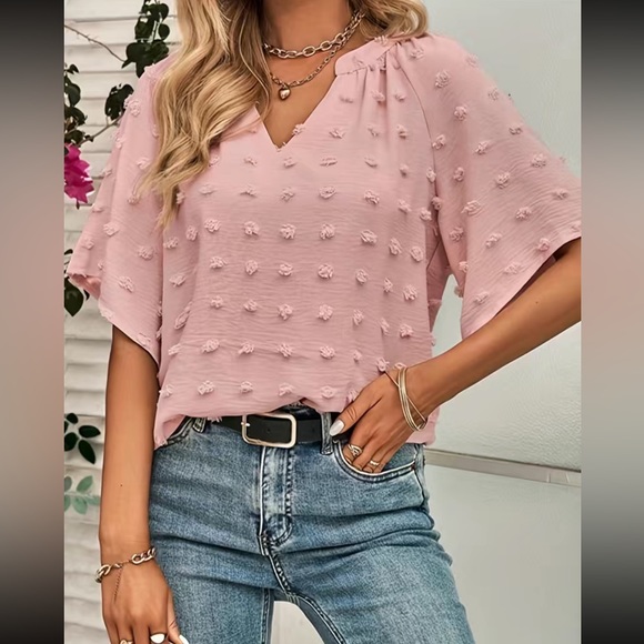 Boho V neck Swiss dot blouse - Picture 2 of 16